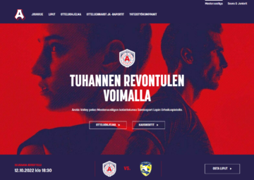 Arctic Volleyn verkkosivujen näkymä